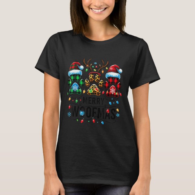 Camiseta Merry Woofmas Christmas Dog Paws Lights Buffalo Pl (Anverso)