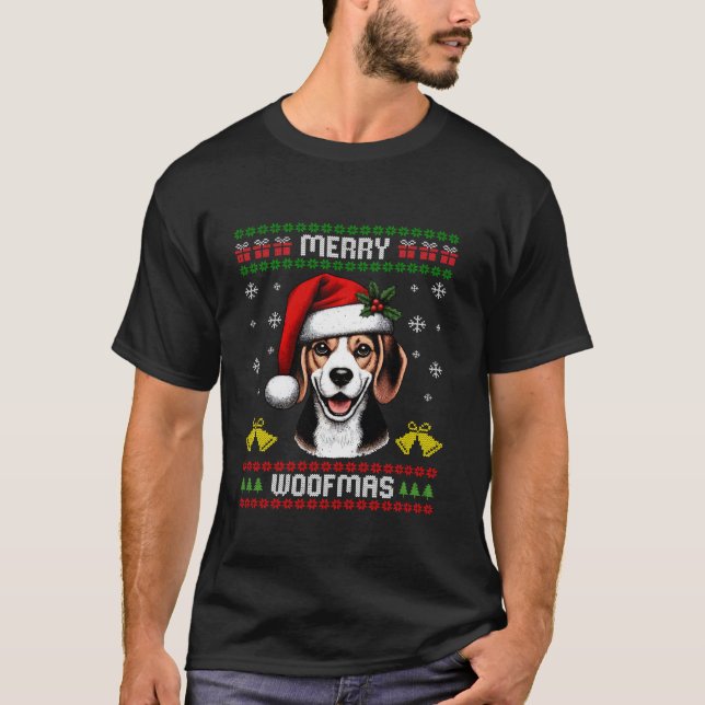 Camiseta Merry Woofmas Christmas Dog Santa Hat Puppy X mas  (Anverso)