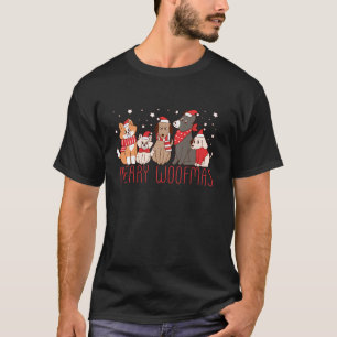 Camiseta Merry Woofmas Curiosos Cachorros de Santa Hat Navi