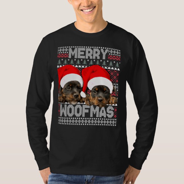 Camiseta Merry Woofmas Cute Rottweiler Cachorros Con Santa  (Anverso)