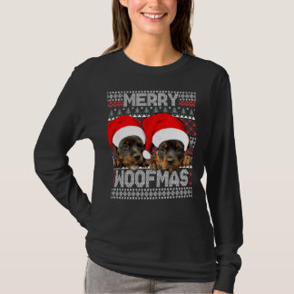 Camiseta Merry Woofmas Cute Rottweiler Cachorros Con Santa