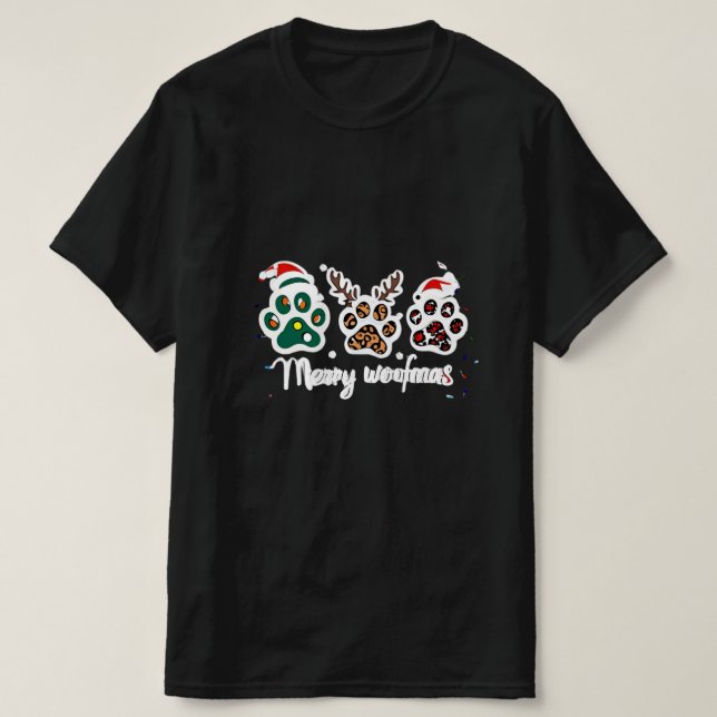 Camiseta Merry Woofmas Dog Paw Christmas Design  (Diseño del anverso)