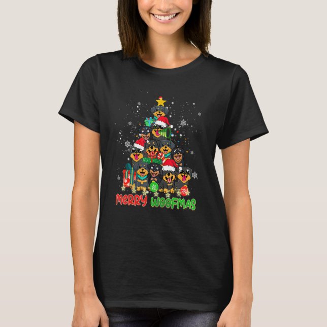 Camiseta Merry Woofmas Merry Christmas For Rottweiler Dog (Anverso)