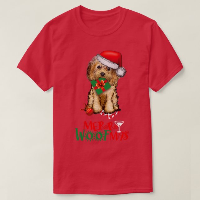 Camiseta Merry Woofmas Navidades Cockapoo doodle mamá perro (Diseño del anverso)