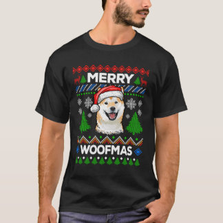 Camiseta Merry Woofmas Navidades suéteres feos Shiba Inu Lo