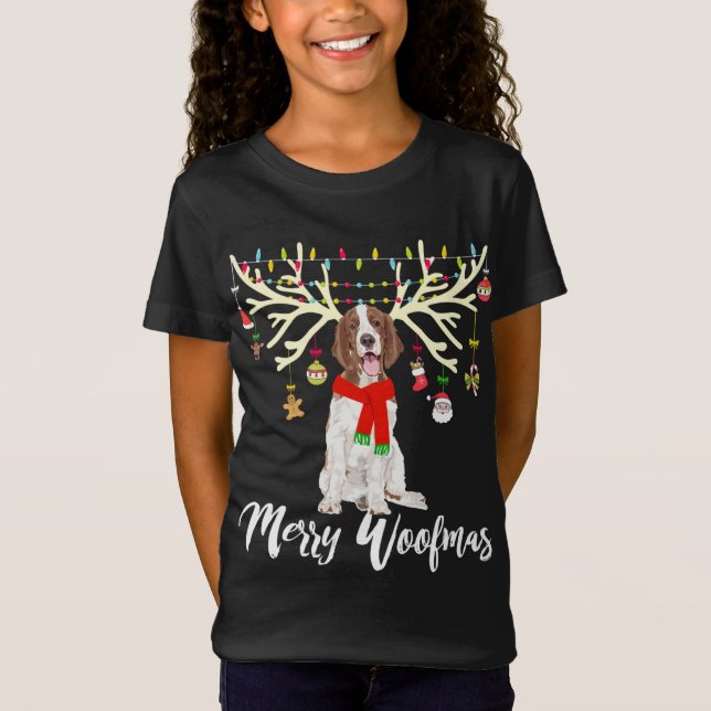Camiseta Merry Woofmas Welsh Springer Spaniel Reindeer Chri (Anverso)