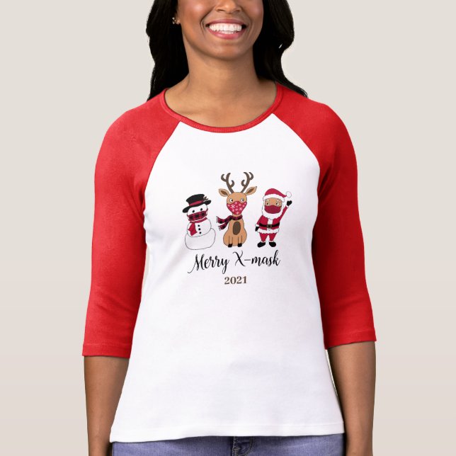 Camiseta Merry X-Mask Gracioso Buffalo Plaid Santa 2020 (Anverso)