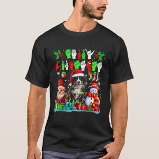Camiseta Merry Xmas Hands Sign Language Santa Bernese Mount