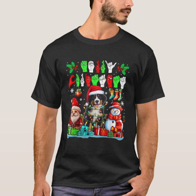Camiseta Merry Xmas Hands Sign Language Santa Bernese Mount (Anverso)