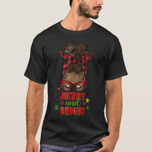 Camiseta Merry Y Bright Afro Messy Bun Black Woman Leopar