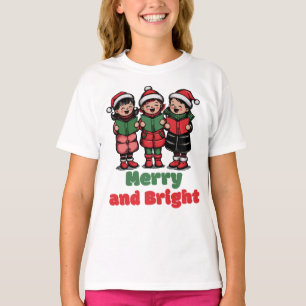 Camiseta Merry y Bright, Navidades burdos niños