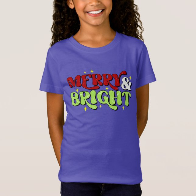 Camiseta Merry y Bright - Navidades retro Felices Fiestas (Anverso)