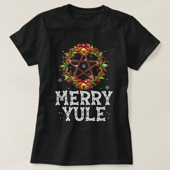 Camiseta Merry Yule - Solsticio de invierno - Holly Pentagr (Diseño del anverso)