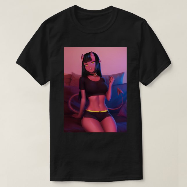 Camiseta Meru El Sucubus Meru El Chica Demonio Borde Negro (Diseño del anverso)