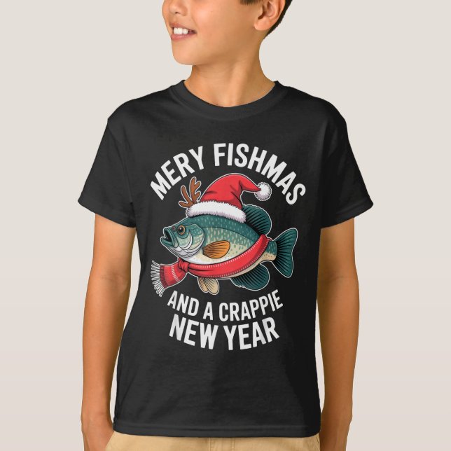 Camiseta Mery Fishmas And A Crape New Year Funny Fishing Ch (Anverso)