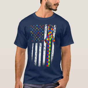 Camiseta Mes de conciencia del autismo Bandera estadouniden