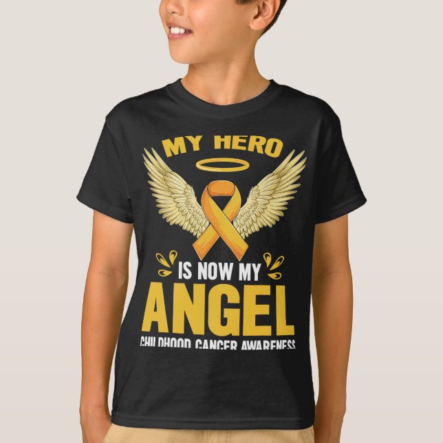 Camiseta Mes de Conciencia sobre el Cáncer Infantil Mi Héro (Anverso)