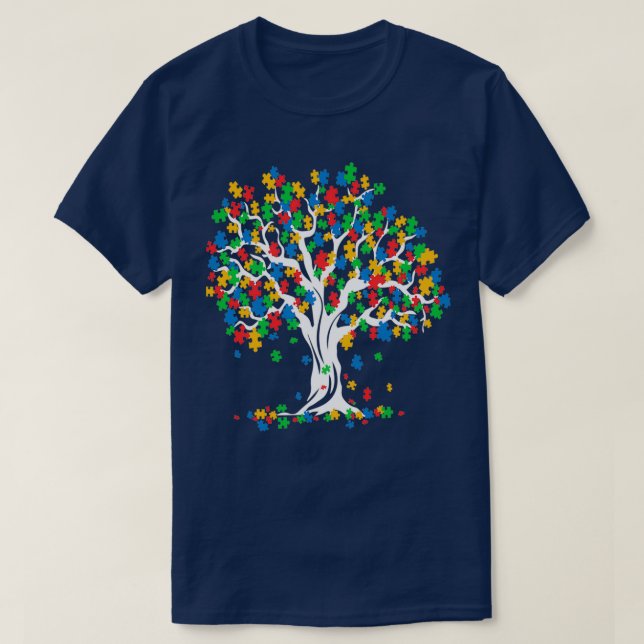 Camiseta Mes De Concienciación Sobre El Autismo En El Árbol (Diseño del anverso)