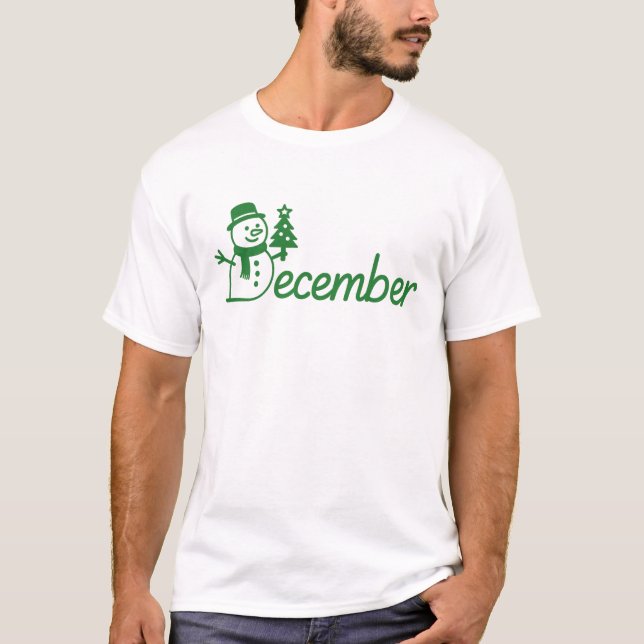 Camiseta Mes de Invierno del Árbol de Navidad de Snowman en (Anverso)