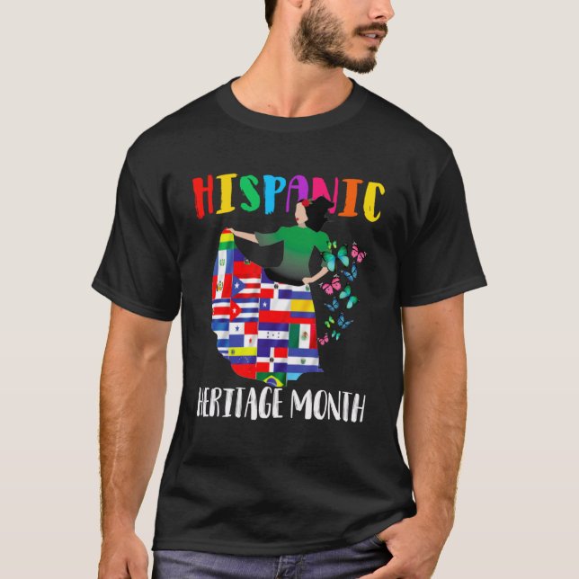 Camiseta Mes de la herencia hispana Banderas latinas sobre  (Anverso)