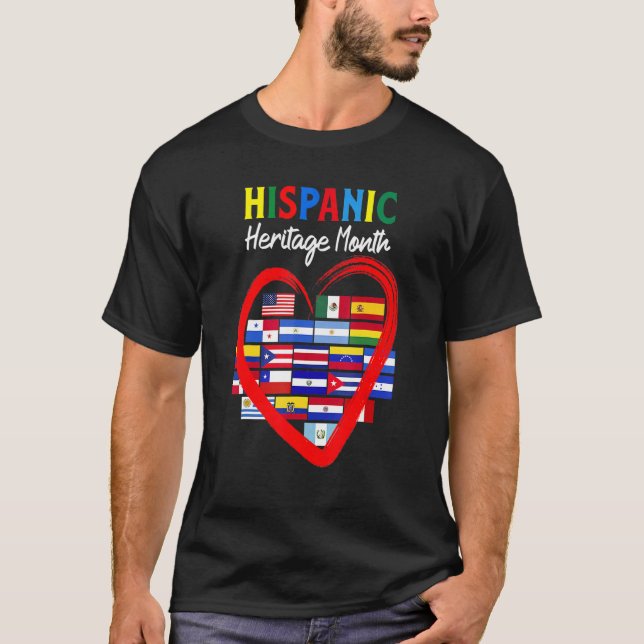 Camiseta Mes de la herencia hispánica Países latinos Corazó (Anverso)