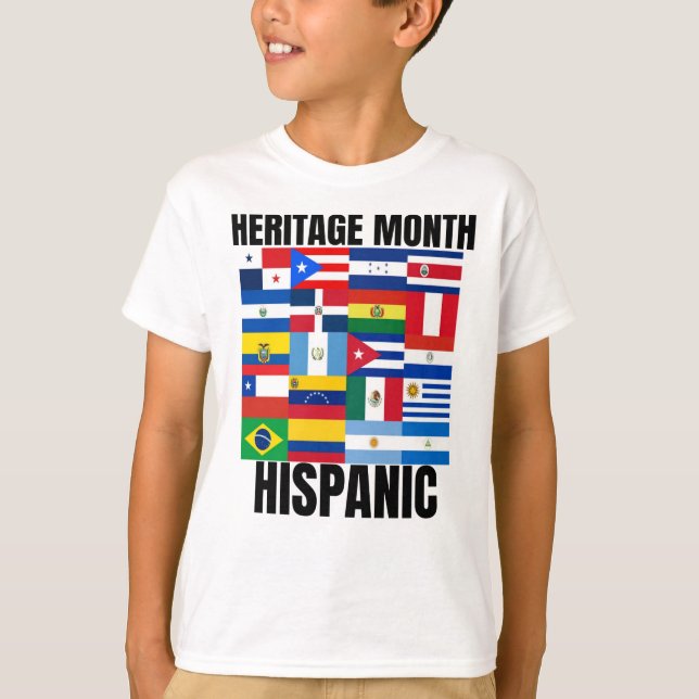 Camiseta Mes de la Herencia Hispano país banderas españolas (Anverso)