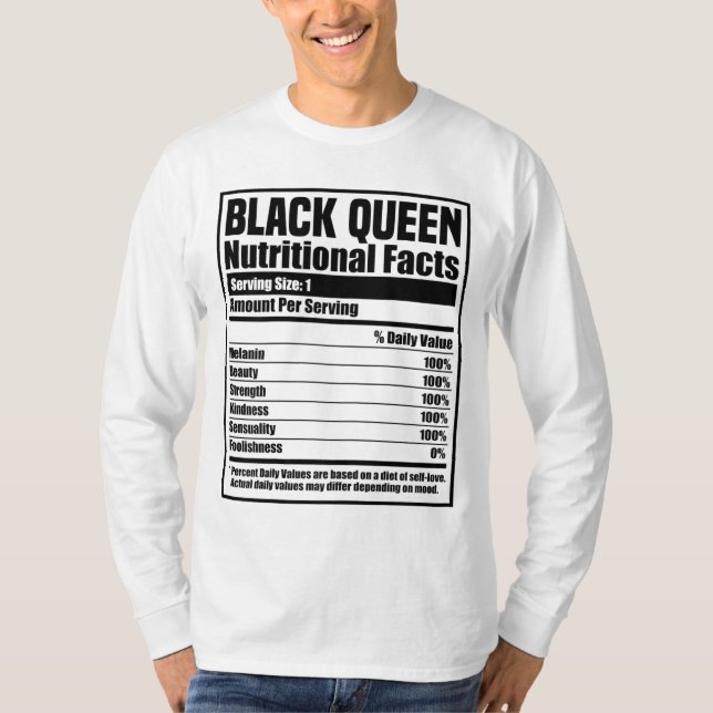 Camiseta Mes de la historia negra, datos de nutrición, rein (Anverso)