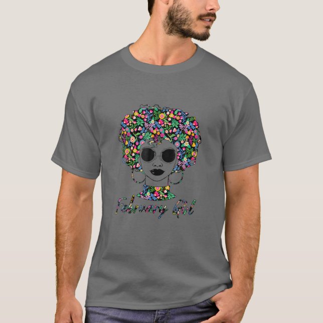 Camiseta Mes de la historia negra Flor afro cabello Febrero (Anverso)