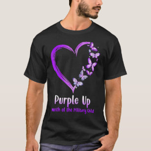 Camiseta Mes de mariposa cardíaca en el ejército morado