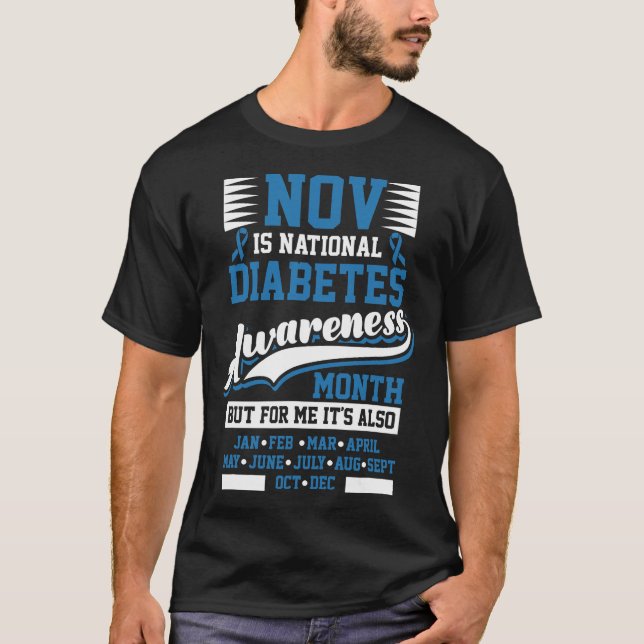 Camiseta Mes de sensibilización sobre la diabetes T1 T2 (Anverso)