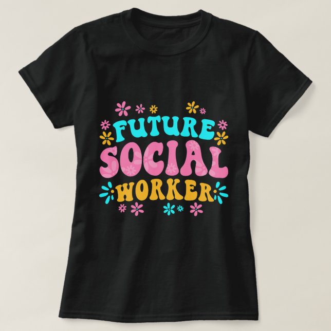 Camiseta Mes de trabajo social escolar Flores retro Futuro  (Diseño del anverso)
