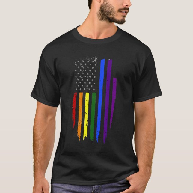 Camiseta Mes Del Orgullo Lgbt Apoyo Con Arcoiris Estadounid (Anverso)