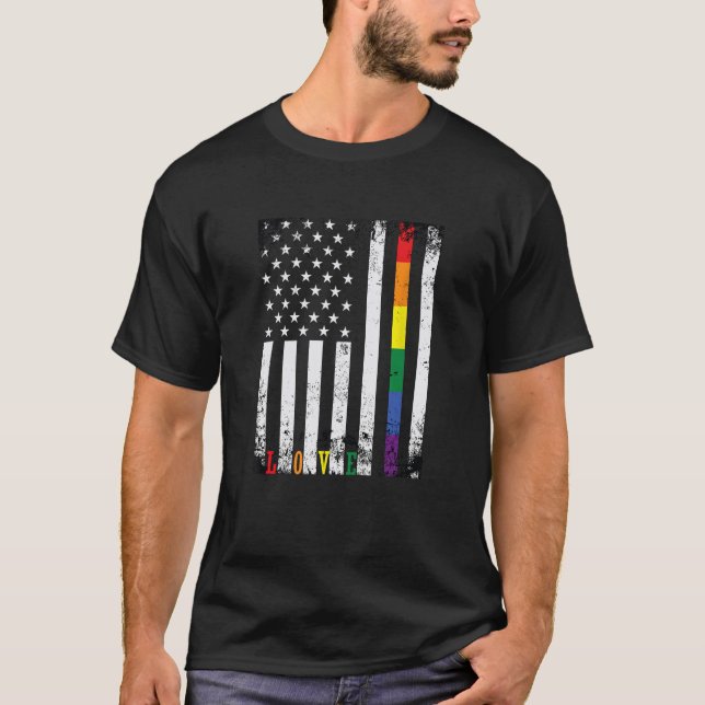 Camiseta Mes del Orgullo LGBTQ Amor de la bandera arcoiris  (Anverso)