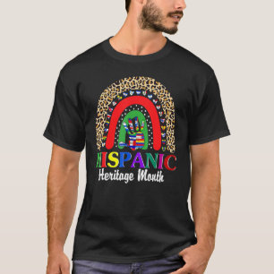 Camiseta Mes del Patrimonio Hispano Leopard Rainbow Latino 