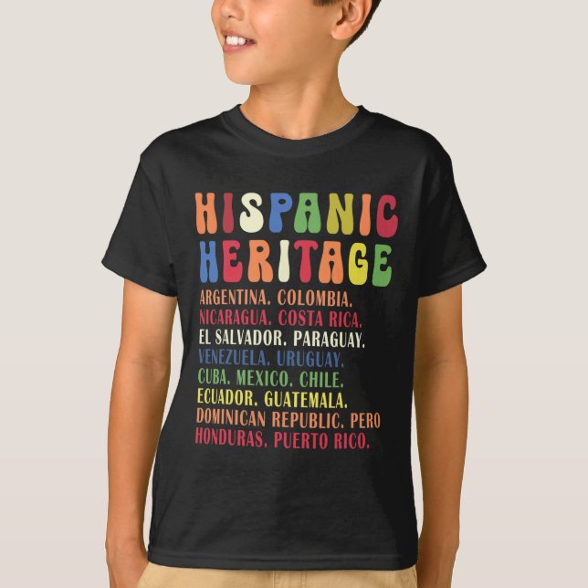 Camiseta Mes del Patrimonio Hispano Países Nombres Tee (Anverso)