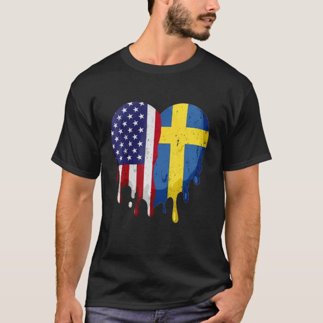 Camiseta Mes del Patrimonio Sueco Estadounidense Corazón de (Anverso)