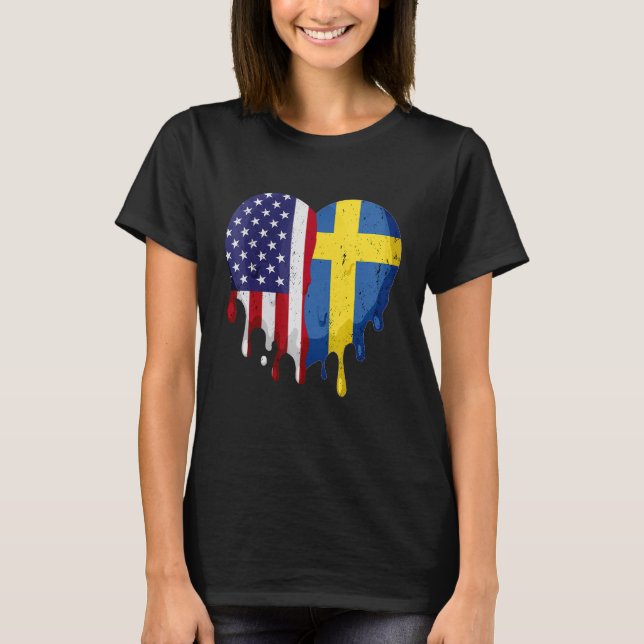 Camiseta Mes del Patrimonio Sueco Estadounidense Corazón de (Anverso)
