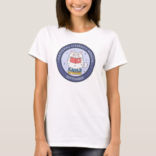 Camiseta Mes nacional de alfabetización, leyendo gato