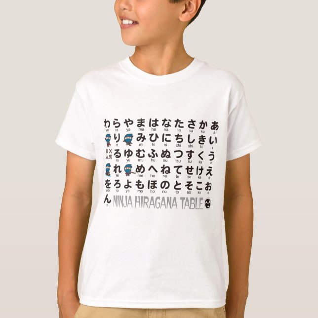 Camiseta Mesa Ninja Boy Hiragana Japonesa (Anverso)
