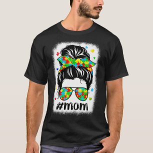 Camiseta Messy Bun Bandana Mamá apoya el autismo de las muj