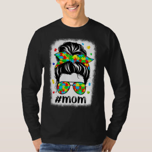 Camiseta Messy Bun Bandana Mamá apoya el autismo de las muj