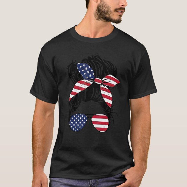 Camiseta Messy Bun Bandera De Ee.Uu. Glasta Bandera America (Anverso)