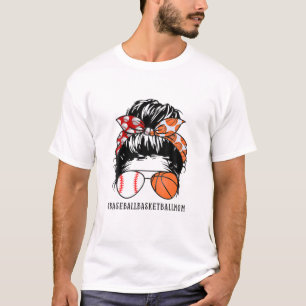 Camiseta Messy Bun Baseball Basketball Mom