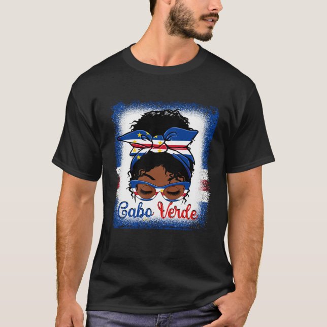 Camiseta Messy Bun Cape Verdean Cabo Verde Flag Womens Woma (Anverso)