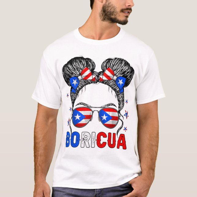 Camiseta Messy Bun Chica Boricua Puerto Rico Hispano (Anverso)
