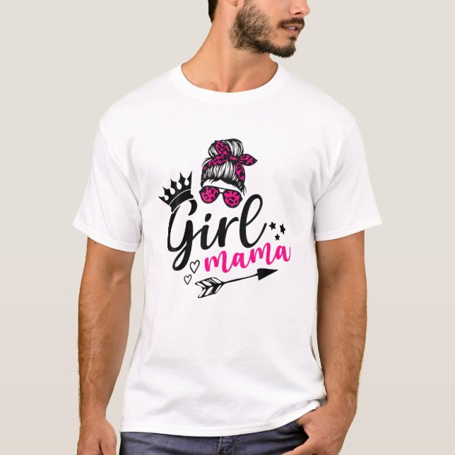 Camiseta Messy Bun Chica Mama Leopard Pink Cute Heart Love  (Anverso)