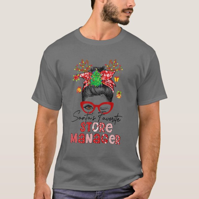 Camiseta Messy Bun Christmas- Santa's Favorite Store Manage (Anverso)