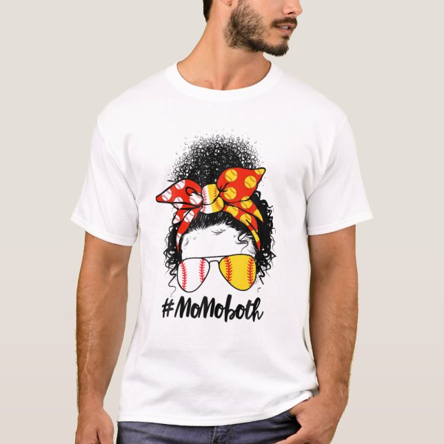 Camiseta Messy Bun Hair Afro Mamá De Ambos Softball B (Anverso)