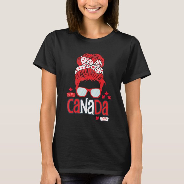 Camiseta Messy Bun Hair Canadiense Mujer Canadá Bandera del (Anverso)