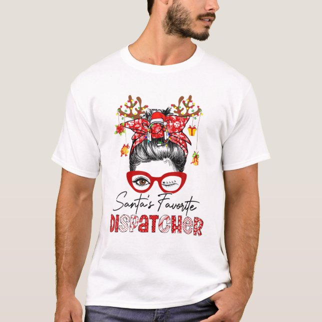 Camiseta Messy Bun Hair-Cool Header Phone-Santa's Favorite (Anverso)